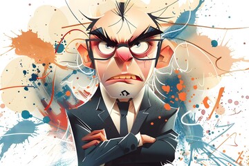 Illustration of angry boss. Cartoon caricature design.