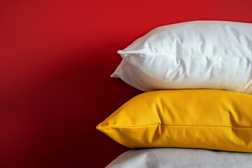 Fototapeta na wymiar pillows on red background closeup, pillows closeup, pillows in the sofa closeup, colorful pillows closeup