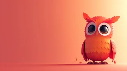 Poster Cartoon owl isolated on orange background with copy space for text. © nataliia_ptashka