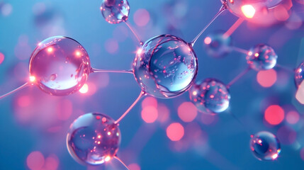 Hydrogen molecules, net of water molecules interconnected, collagen or hyaluronic acid concept.