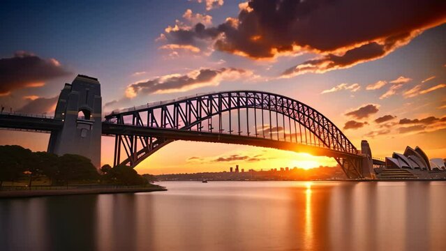 Sydney Harbour Bridge at sunset, Australia. Beautiful sunset over Sydney Harbour Bridge, sydney harbour bridge at sunset, AI Generated