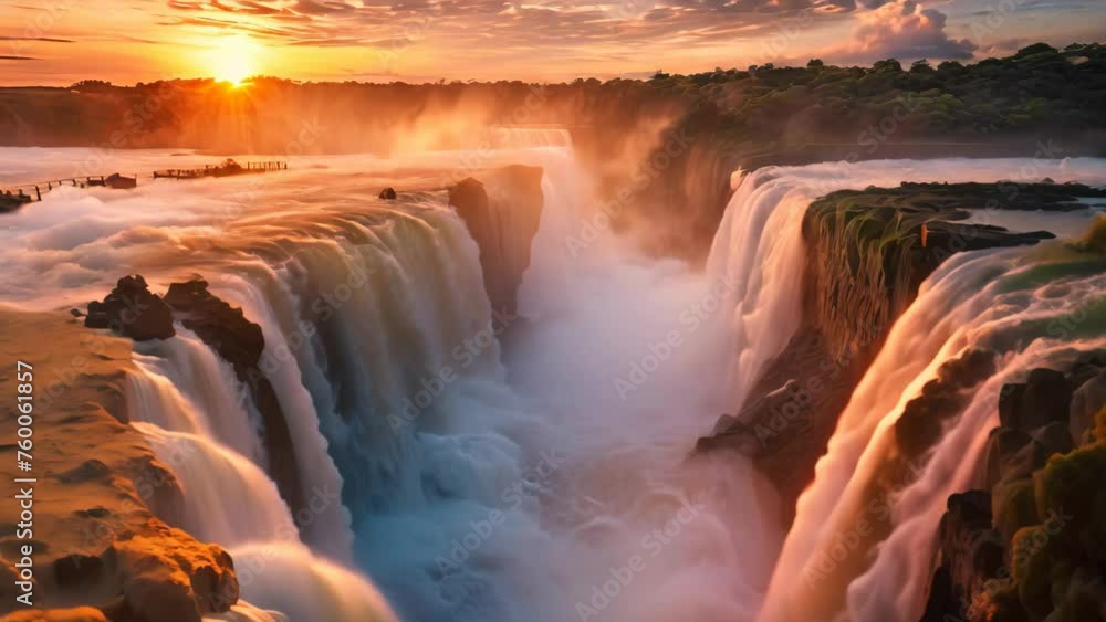 Wall mural niagara falls at sunset, united states of america, america, the iguazu waterfalls in brazil, ai gene