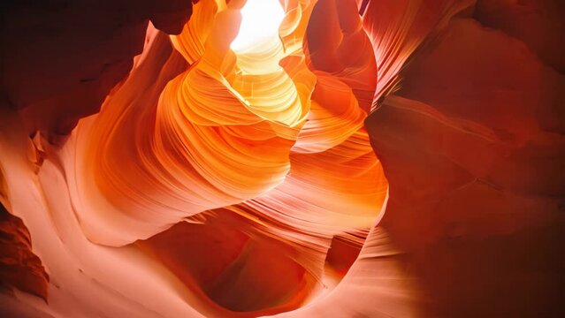 Antelope Canyon in Arizona, USA. Unusual colorful sandstone formations in deserts of Arizona are popular destination for hikers, The interior of the narrow walls of the winding, AI Generated
