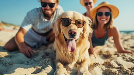 dog with family at the beach
