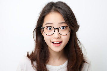Teen pretty Japanese girl over isolated white background with glasses