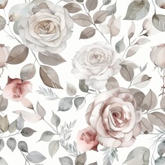 Floral watercolor pattern with delicate roses and foliage