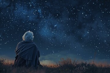 Fototapeta na wymiar Astronomer old scientist starry sky night. Star science. Generate Ai