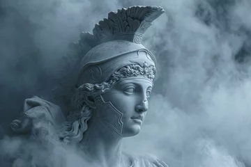 Gordijnen Powerful Athena wise god. White statue travel. Generate Ai © anatolir