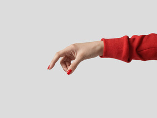 Hand holding. Hand with red nails . Mock up. Generation AI.