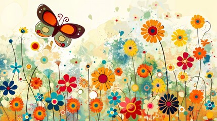 The illustration depicts a butterfly and abstract flowers in a funny manner