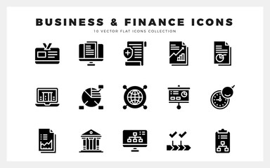 15 Business and Finance Glyph icons pack. vector illustration.