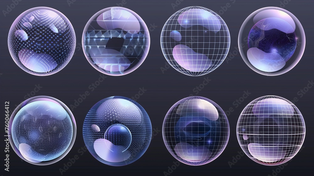Poster modern realistic set of bubble shields, protection force fields isolated on gray background. safety 