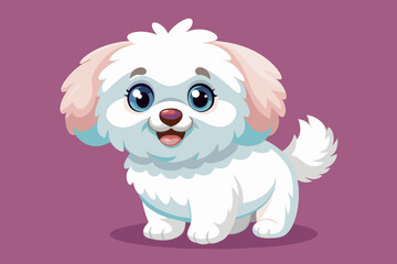 Cute funny puppy bichon froze shine eyes vector art illustration
