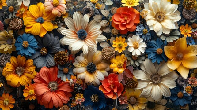  a close up of a bunch of flowers with many colors of flowers in the middle of the picture and the bottom half of the flowers in the middle of the picture.