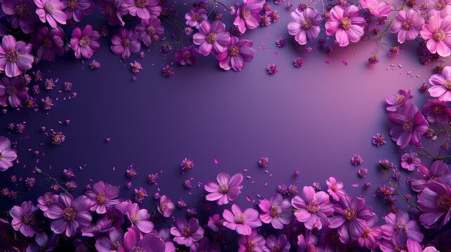  a bunch of purple flowers on a purple background with a place for a name on the bottom of the picture.