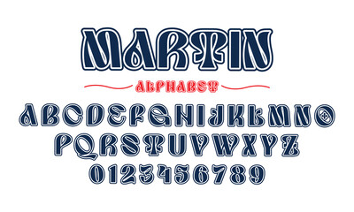 Editable typeface vector. Martin sport font in american style for football, baseball or basketball logos and t-shirt. - obrazy, fototapety, plakaty
