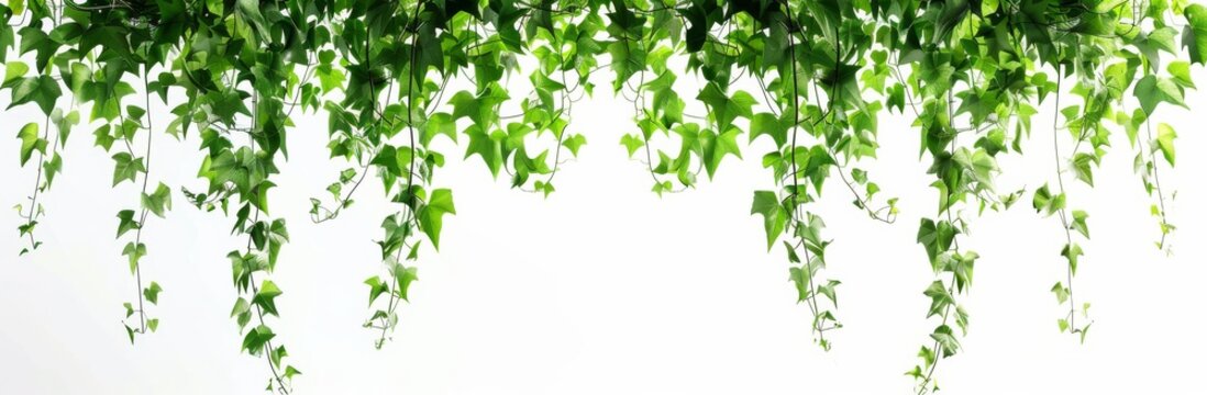 Ivy Cascade with Green Leaves, Illustration Isolated on White Background. Generative AI.

