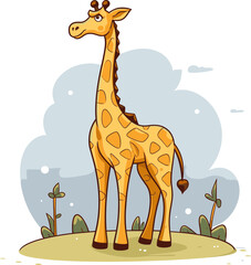 Graceful Giraffe with Blue Sky Background Vector Illustration