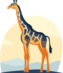 Giraffe with Sunset Background Vector Illustration