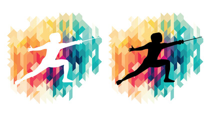 Fencing colorful icons on a transparent background - obrazy, fototapety, plakaty