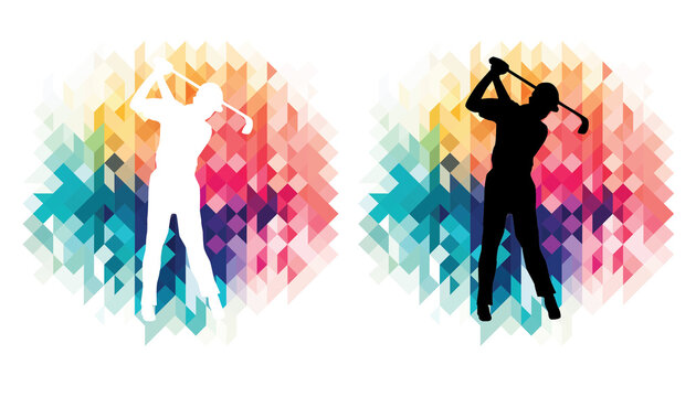 golf swing silhouette colorful geometric background clip art preview