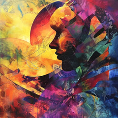 Captivating abstract art blending vibrant colors and mystical silhouettes