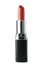 Beautiful beige lipstick on white background
