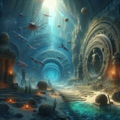 Explore the life of an underwater civilization hidden from human knowledge - obrazy, fototapety, plakaty