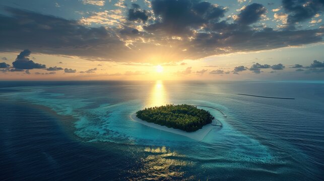 photo of the view from above showing beautiful remote islands, AI generated