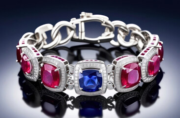 Exquisite gemstone bracelet featuring vibrant rubies, a central sapphire