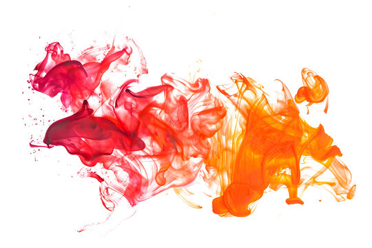 Red and orange swirling watercolor paint on white background.