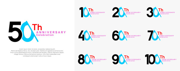anniversary logotype vector set. black and blue color with slash for celebration day