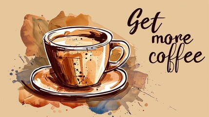 vector graphic of a coffee cup with the text "get more Coffee" on a beige background