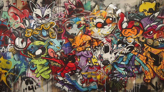 grunge graffiti with cats