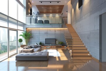 Modern, loft style home interior.
