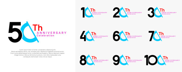 anniversary logotype vector set. black and blue color with slash for celebration day