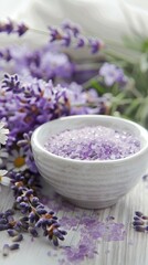 Obraz na płótnie Canvas lavender bath salt and towel