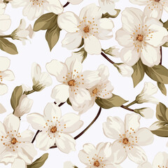 Seamless pattern with a light gold Cherry flowers.