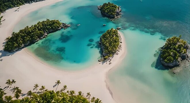 Tropical islands, blue sea and white sand, beach aerial background