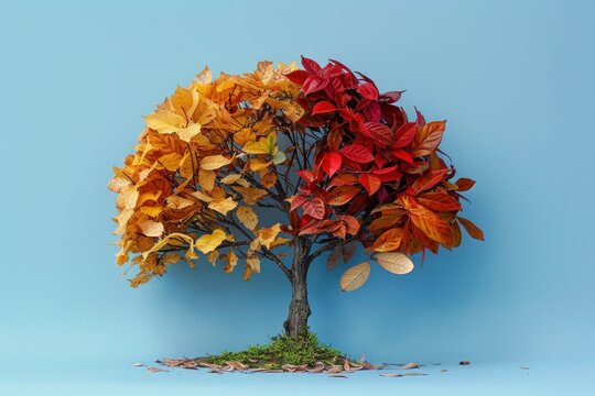  The cycle of life a tree with leaves in various states of growth and decay