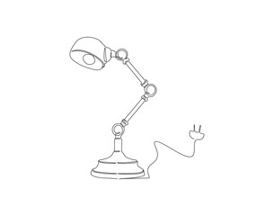 Continuous Line Drawing Of Desk Lamp For Table. One Line Of Table Lamp. Desk Lamp Continuous Line Art. Editable Outline.