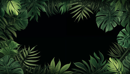 Fototapeta na wymiar Frame of tropical foliage. Border with palm branch