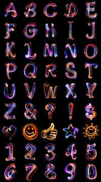 Alphabet and numbers colorful light painting