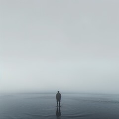  Loneliness visualized as an isolated figure in a vast void - obrazy, fototapety, plakaty
