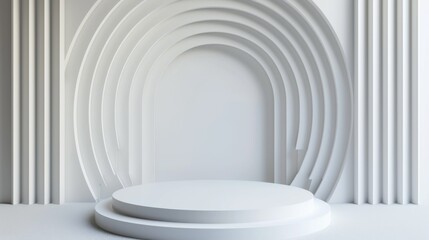 An elegant white podium staged with concentric arches offers an ideal space for product display or brand promotion