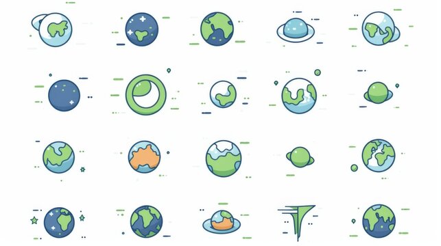 This collection showcases modern flat design icons of planets, bringing a playful touch to science and space themes