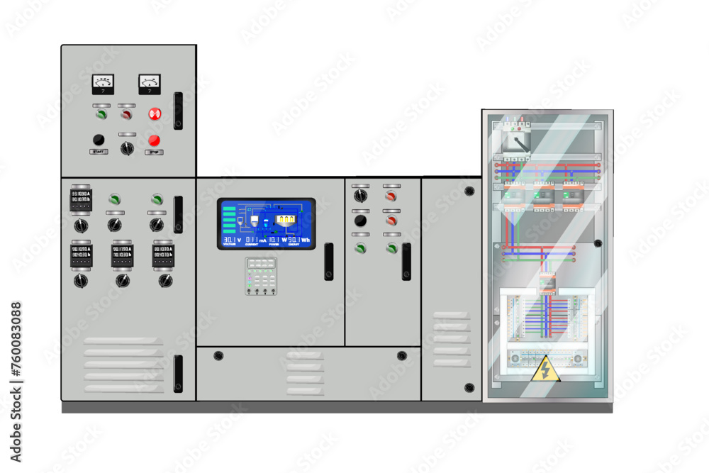 Poster electric control panel. production control panel and control of computer devices.