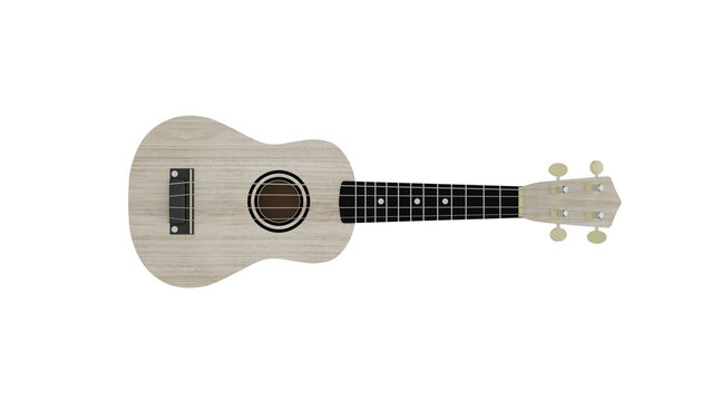 Light wood ukulele instrument isolated on transparent and white background. Music concept. 3D render