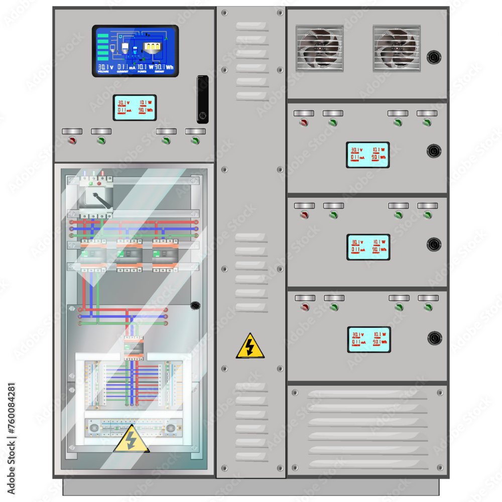 Poster electric control panel. production control panel and control of computer devices.