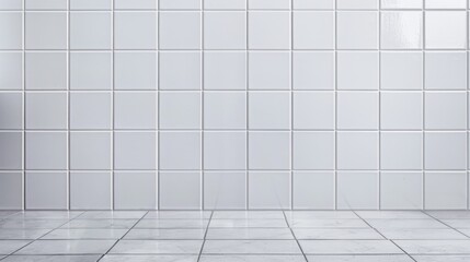Clean Tile Wall Bathroom Background. A White Tile Wall Background with Cleanliness and Housework Concept in the Bathroom